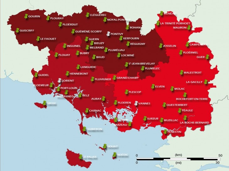 Carte des 65 centres de secours opérationnels